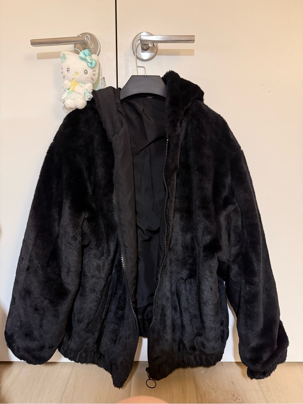 Black Faux Fur Hooded Jacket